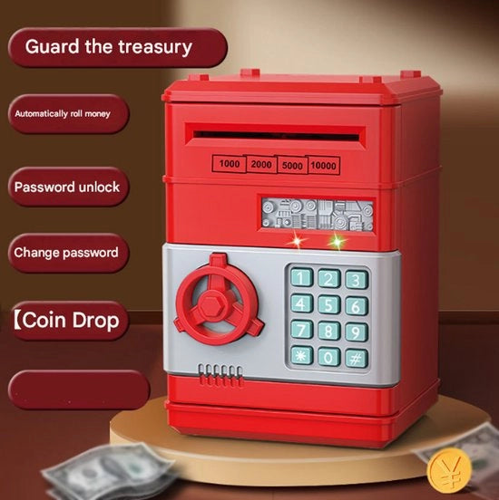 Spaarpot per bambini con chiusura a combinazione numerica, rotolatore di banconote automatico, sensore di impronta digitale, suono e luce elettrica, grande capacità, simula un'automatà di deposito intelligente, non richiede batterie.