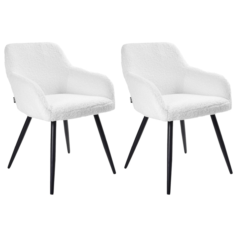 Set di 2 sedie imbottite in tessuto bouclè bianco sporco con gambe in metallo soggiorno cucina