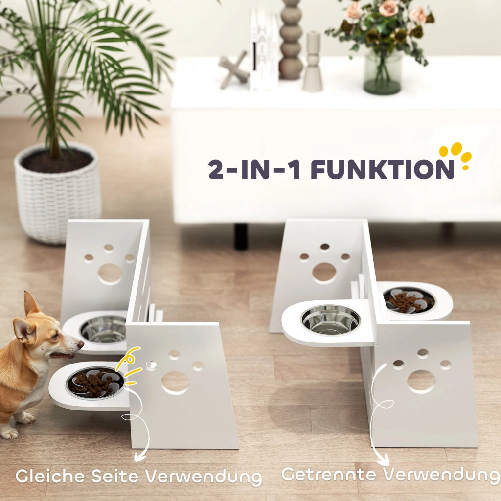 Supporto Ciotole Cane ¨C Minimal ¨C 2 Ciotole in Acciaio, Bianco