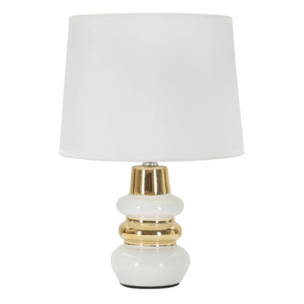 Lampada da tavolo Liara Bianca e Oro in ceramica con paralume in tessuto — Ø 23×32 cm