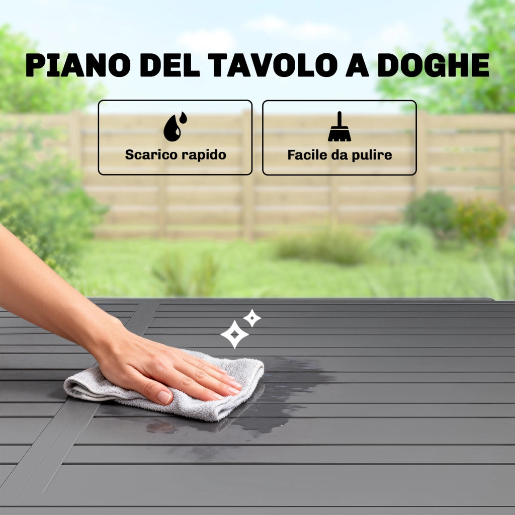 Tavolo da Giardino Allungabile per 6-8 Persone con Piano a Doghe, in Alluminio, 110-170x90x75 cm, Grigio Scuro