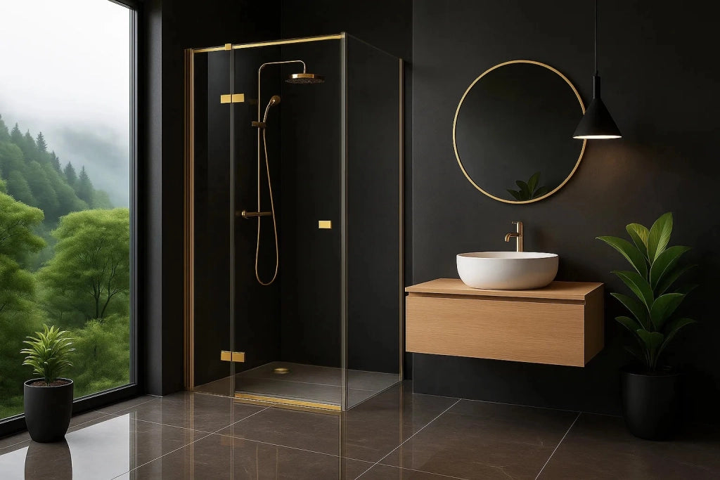 Cabina Doccia Rea Atlas 100x90 Brush Gold sinistra