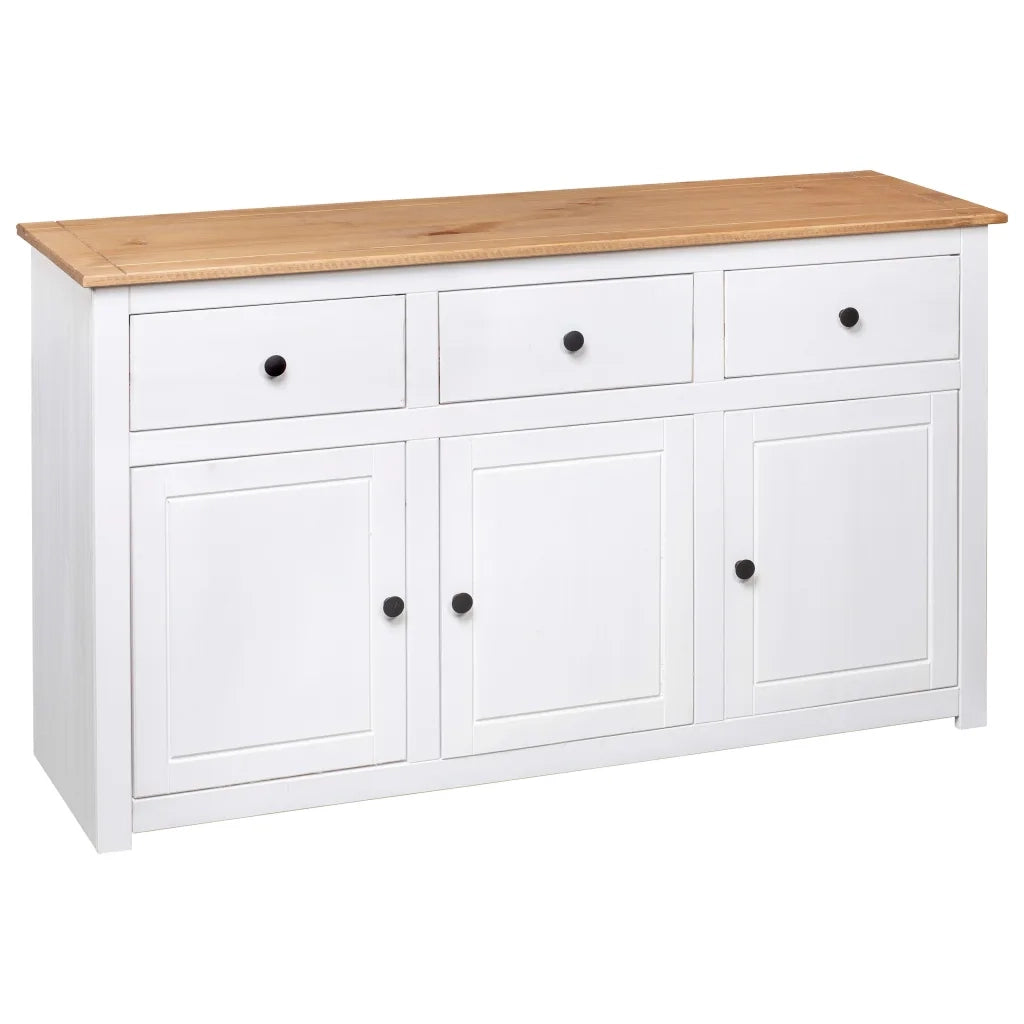 Credenza Bianca 135x40x80 cm in Legno Massello di Pino Panama 282705