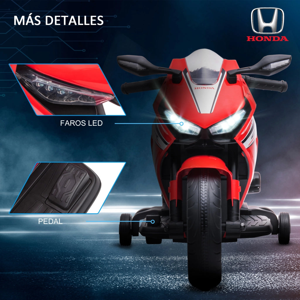 Moto Elettrica Bambini Honda 3-5 Anni ¨C Xylo ¨C Rosso con Fari Clacson Musica Ruote 90x44x52cm