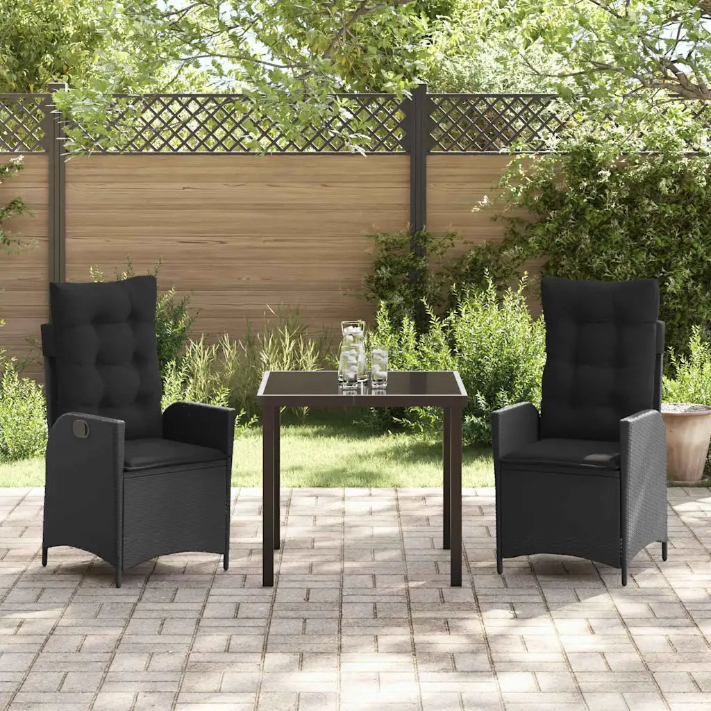 Set da Pranzo per Giardino con cuscino 3 pcs Nero polyrattan