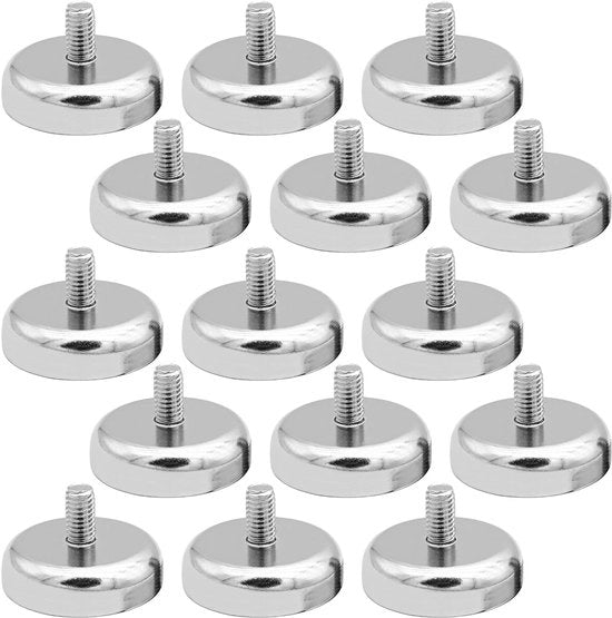 15 x magneti neodimio Ø 20 mm con viti M4, sistema di magneti con forza di attrazione 14 kg, magneti neodimio rotondi con viti, magneti extra forti per viti, occhielli o ganci