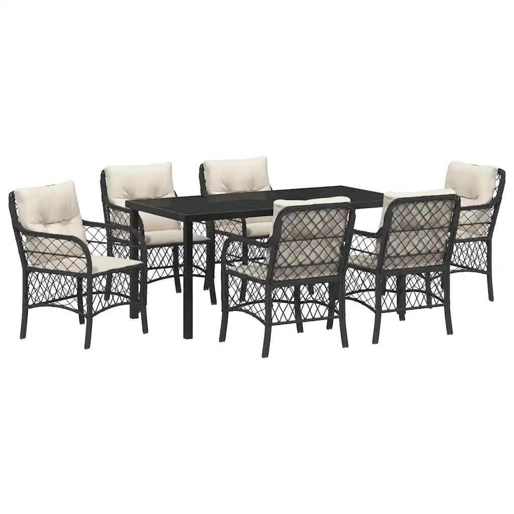 Set da Pranzo per Giardino con cuscino 7 pcs Nero polyrattan