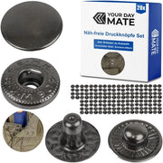 Drukknopen senza cucitura, Ø 12,5 mm, 20 paia, grigio scuro, set senza attrezzi, clips per tessuti DIY, chiusura a vite per drukknoop, chiodi di riparazione metallici, accessori di sostituzione per la cucitura dei chiodi, drukknoop con chiusura a vite.