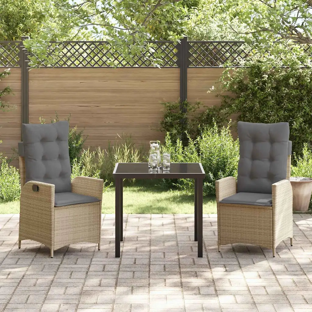 Set da Pranzo per Giardino con cuscino 3 pcs Beige polyrattan