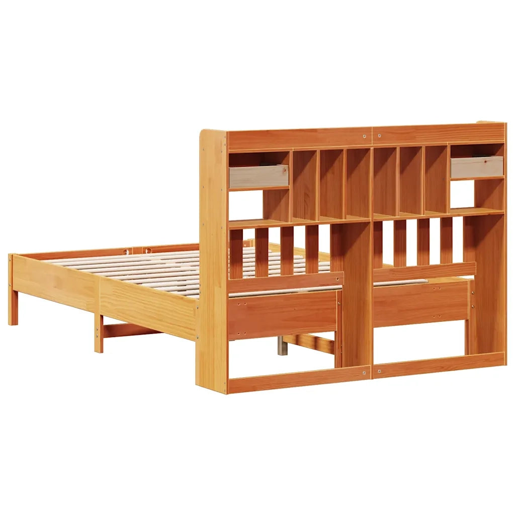 Letto matrimoniale | Letto per adulti | Letto Libreria senza Materasso Marrone Cera 160x200 cm in Pino