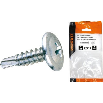 VITE AUTOPERFORANTE TMT RANELLATA SELF WORKIT - ZINCATA BIANCA CAVA PH MM 4,8X19 CF=PZ 19- 5 confezioni