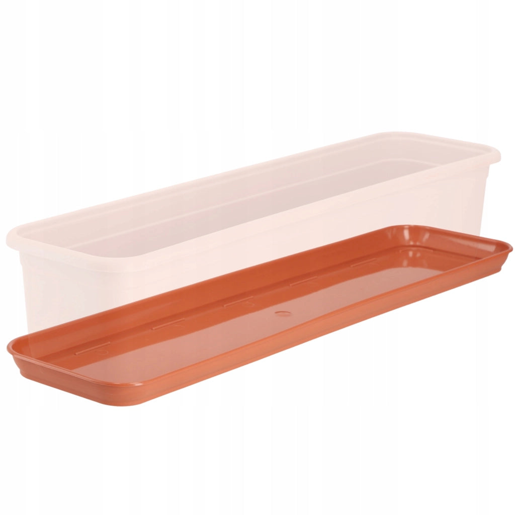 Supporto per vaso da fiori KADAX, rettangolare, in plastica, con vassoio in terracotta, 60 cm.