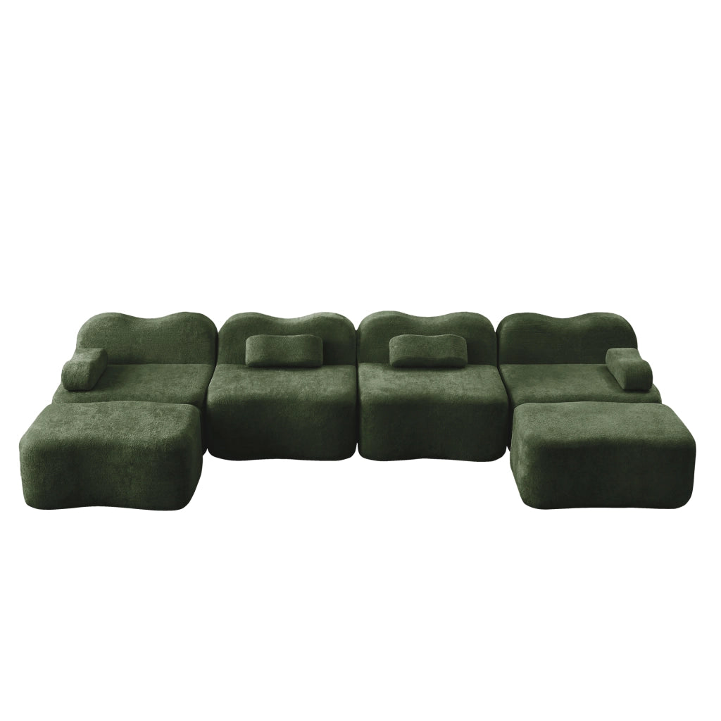 Divano Modulare U 4 Posti con 2 Ottoman ¨C MINIMAL ¨C Tessuto Verde, Cuscini Braccioli Mobili
