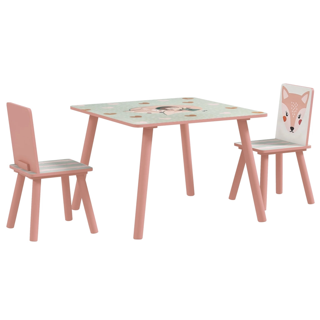 Tavolo e Sedie per Bambini ¨C Minimal ¨C Legno, Rosa, 3 Pezzi