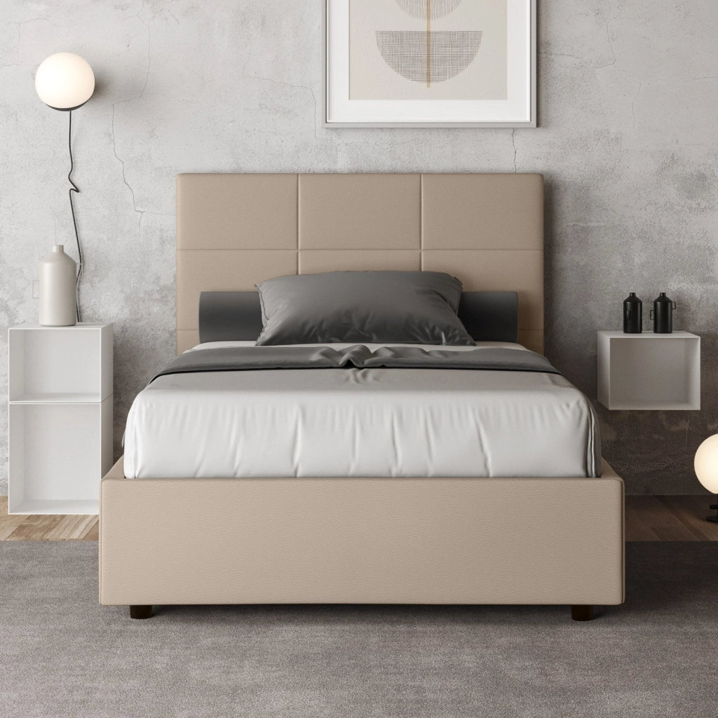 Letto Matrimoniale Francese 140x210 cm con Rete e Contenitore Mika Tortora