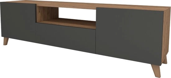 TV Mobile in Eichen und Antraciet - 46x140x30 cm - Eichen und Antraciet - 3 Türen und offenes Fach
