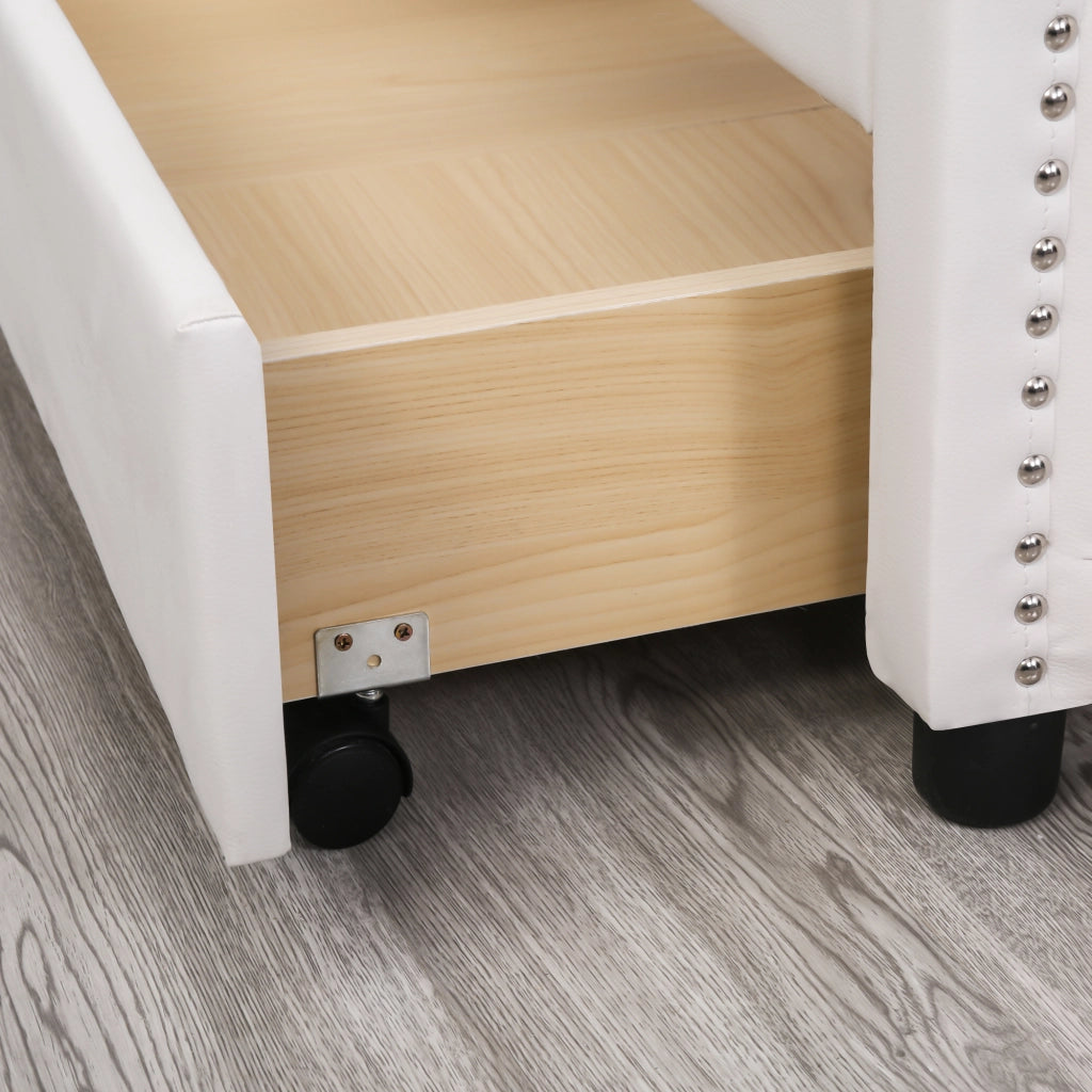 OKWISH Letto con Cassetti 140×200 cm, Letto Matrimoniale con 2 Cassetti e Testiera Imbottita, senza Materasso, in PU, Bianco