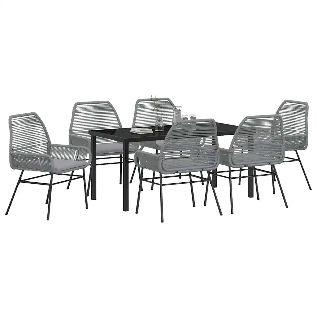 Set da Pranzo per Giardino con cuscino 7 pcs Grigio polyrattan