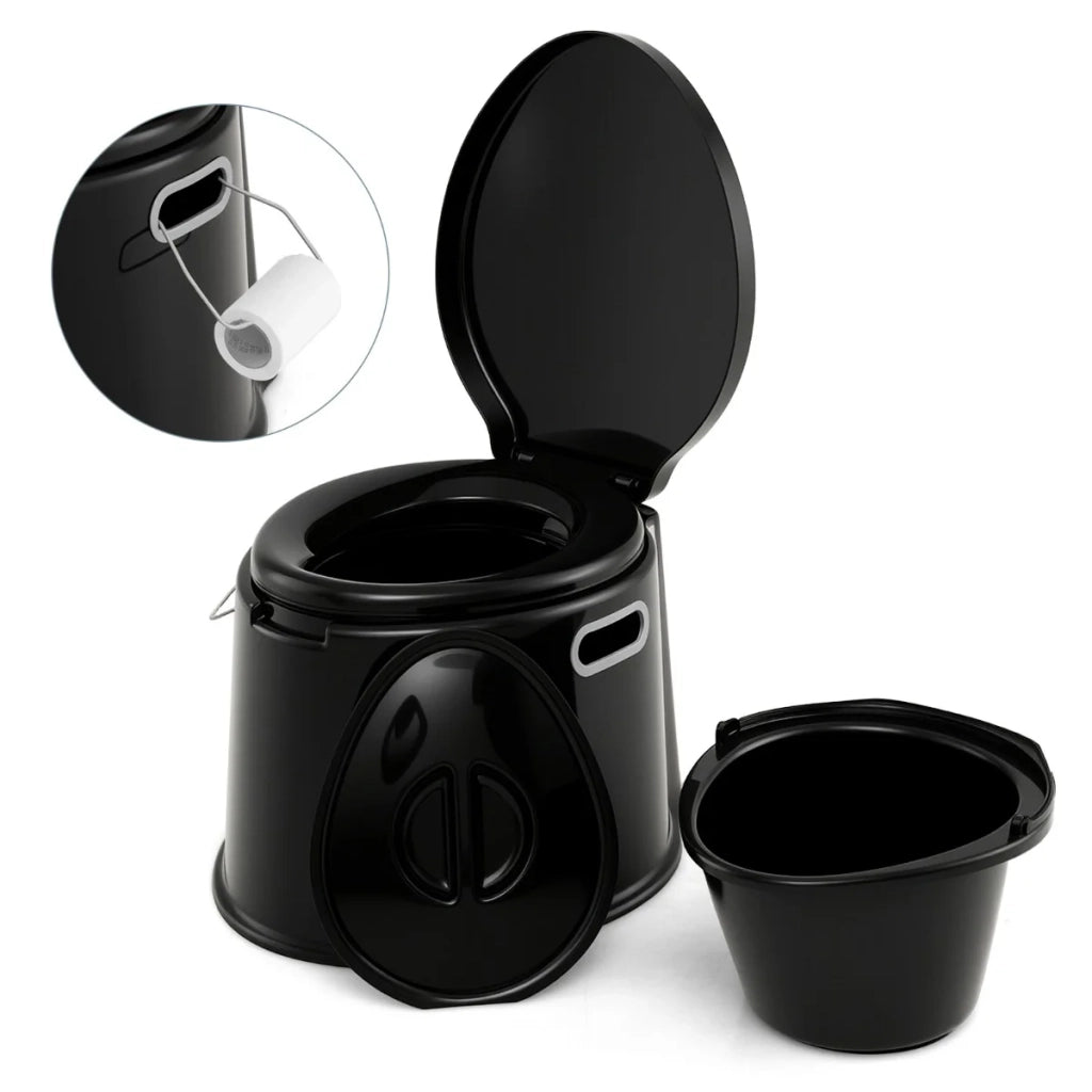 Toilette portatile per interni/esterni 41 x 49,5 x 34 cm con coperchio ergonomico a doppia funzione PP nero 20_0014386
