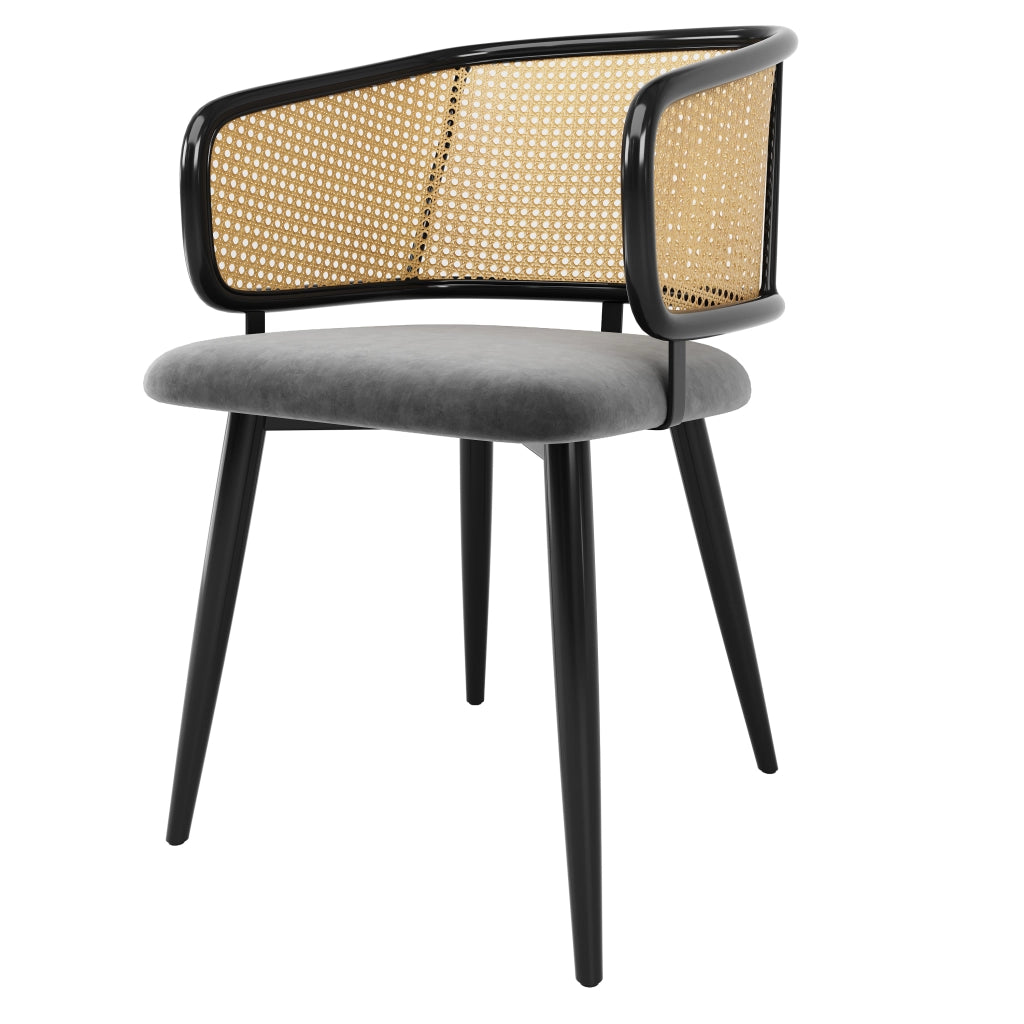 2 sedie da pranzo in rattan con cuscino in velluto e design antiscivolo gambe in ferro effetto legno grigio