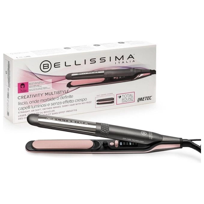 Bellissima 11876 Creativity Multistyle Piastra per Capelli Ceramica Diamond Cheratina Ionica 5 temperature 150-230°C colore Nero Rosa