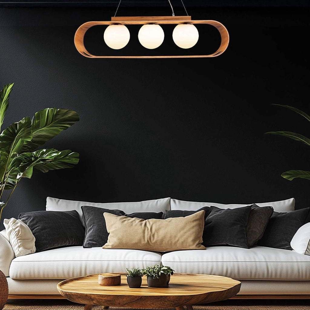 Sospensione SFERA teak 85 cm 3 luci E27 Quintiesse