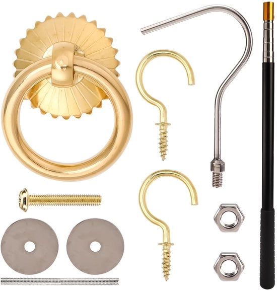 Scaffolding a ridotto con sistema di chiusura - scala a piattaforme - estensione 150 cm - acciaio inossidabile - accessori - kit con ganci e viti