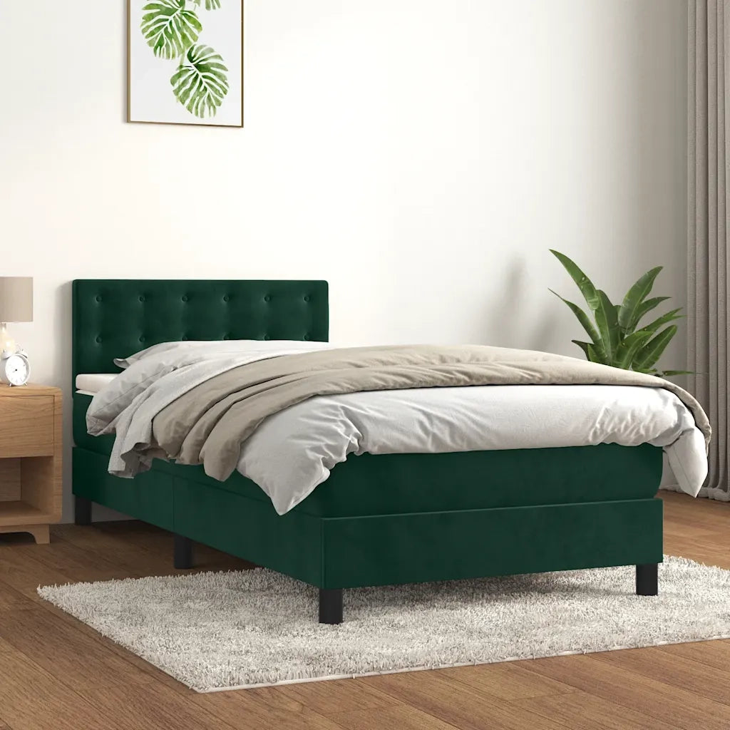Letto a Molle con Materasso e LED Verde Scuro 100x200cm Velluto 3134630