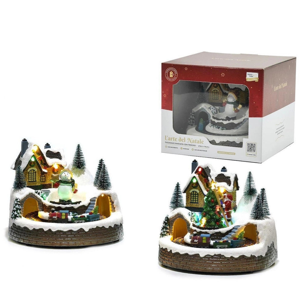 Trade Shop - Paesaggio Innevato Con Trenino Decorativa Illuminata Natalizia Con Musica Movimento -