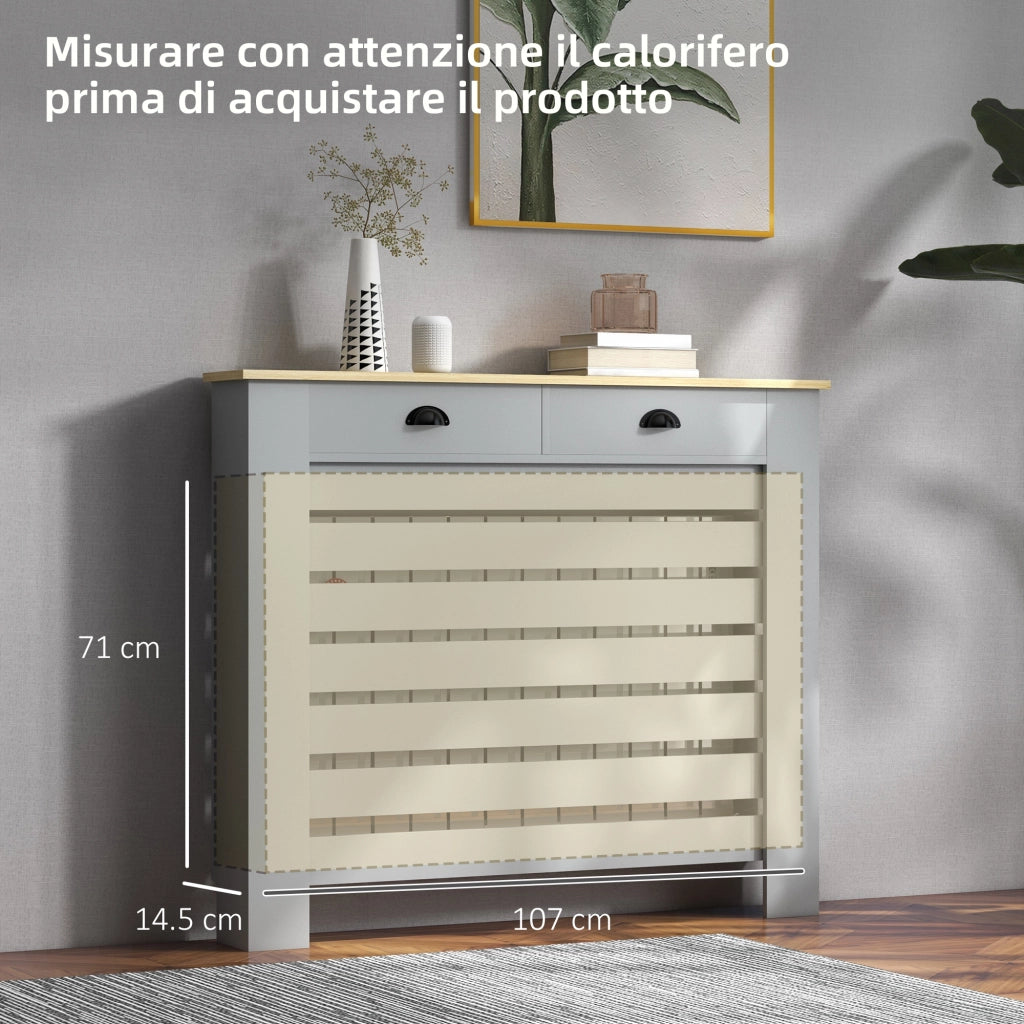 Copritermosifone con 2 Cassetti in MDF ¨C Xylo ¨C Grigio 111x19x95.5 cm