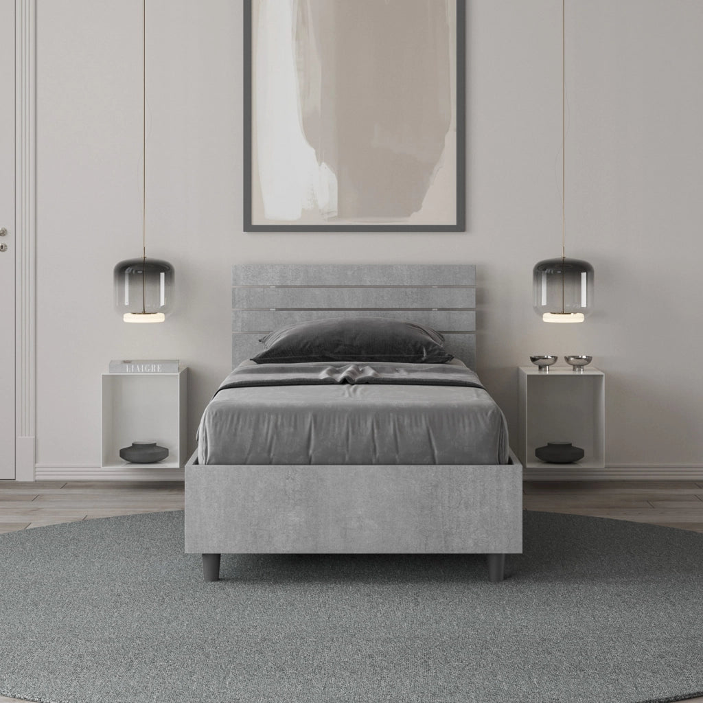 BS COM Letto singolo con rete 80x200 testata dritta con doghe cemento