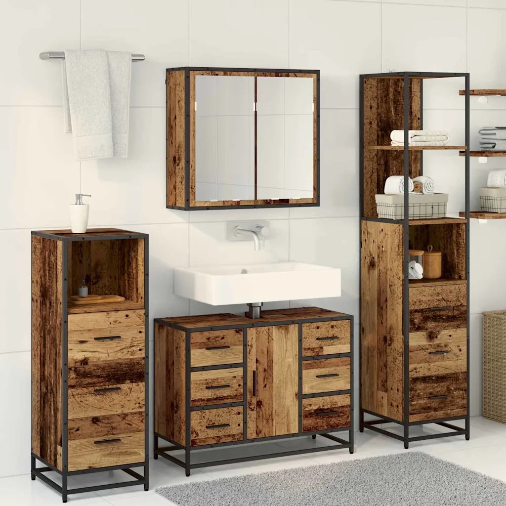 Set di mobili per il bagno con cassetto 4 pcs Legno vecchio 3402566