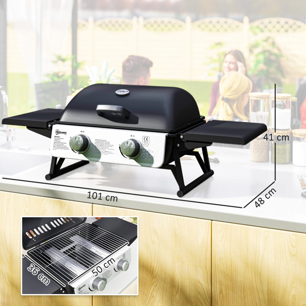 Barbecue a Gas 2 Fuochi Pieghevole con Termometro ¨C Minimal ¨C 101x48x41 cm Nero