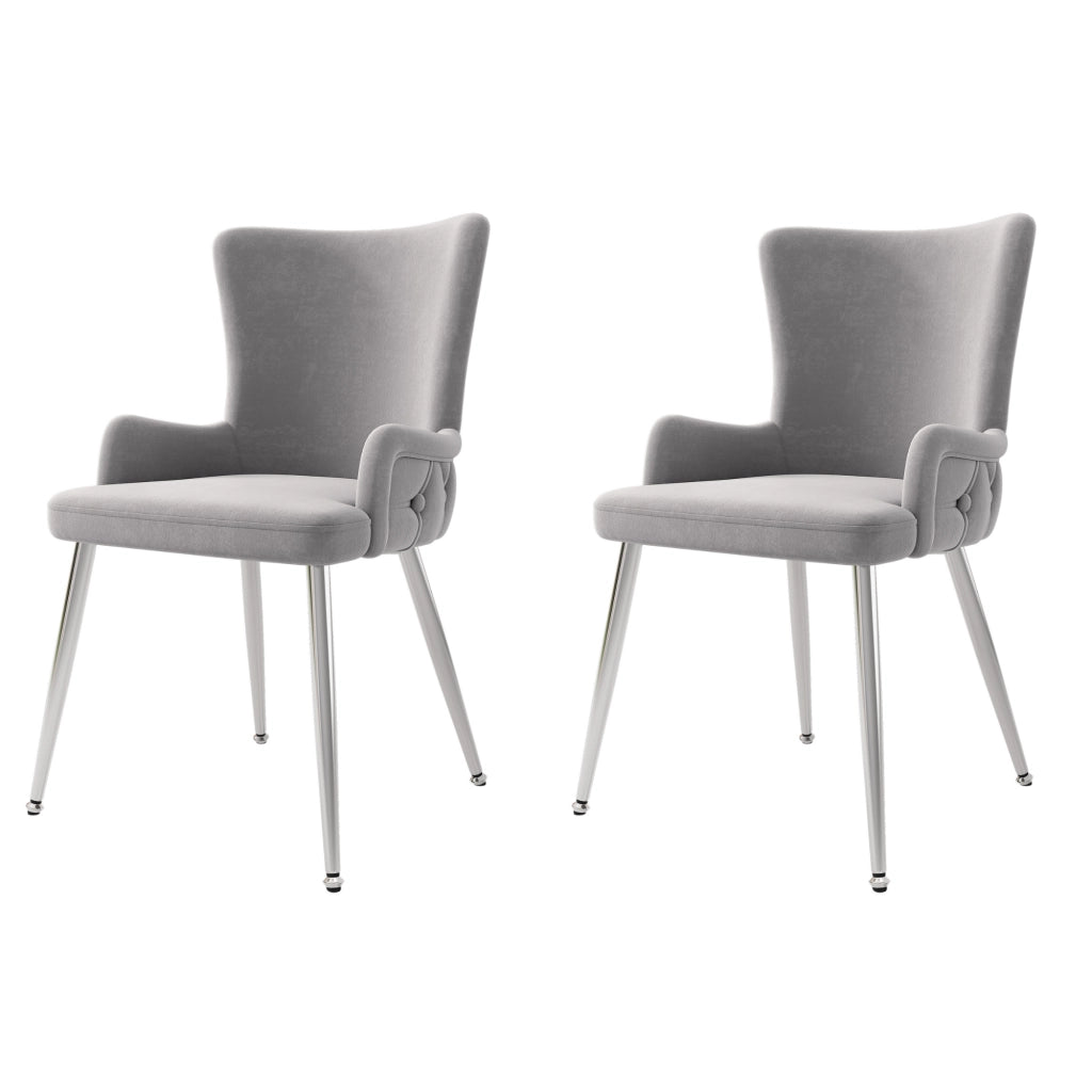 Sedia da pranzo in velluto grigio e argento, set da 2, con gambe in metallo