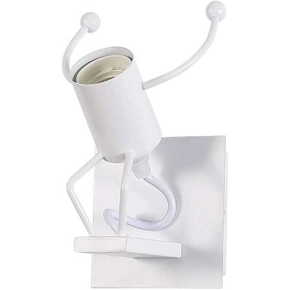 Trade Shop - Applique Da Parete Decorativo Forma Omino Che Salta In Metallo Attacco E27 Aq50 - Bianco