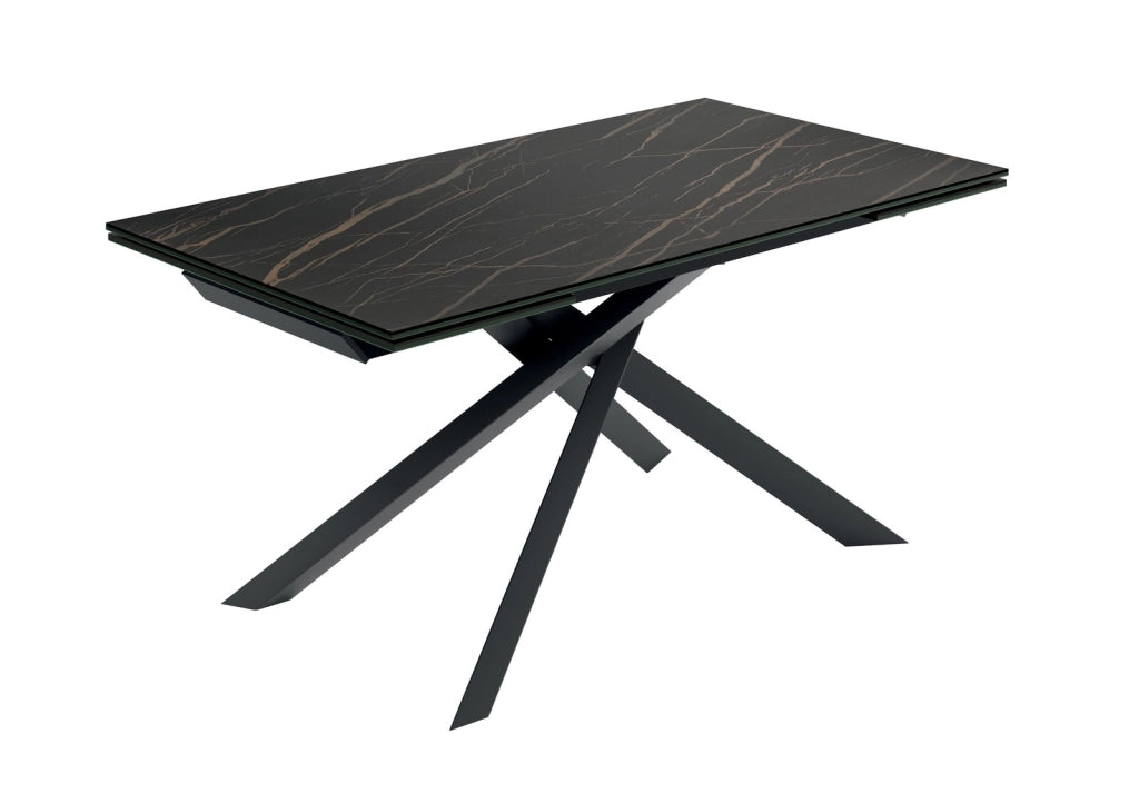 Tavolo Allungabile Cross 160-240x90 cm, Top in Ceramica Marmo Portoro Opaco, Struttura in Metallo Nero - Design Moderno ed Elegante