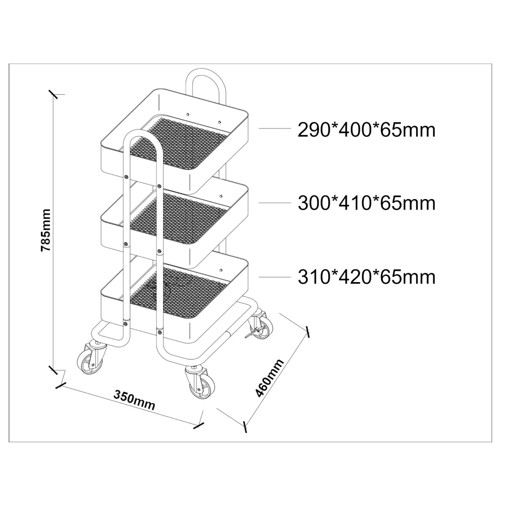 Carrello di servizio mobile contenitore per cucina/soggiorno con 3 cestelli acciaio 79 x 46 x 35 cm rosso 03_0009232