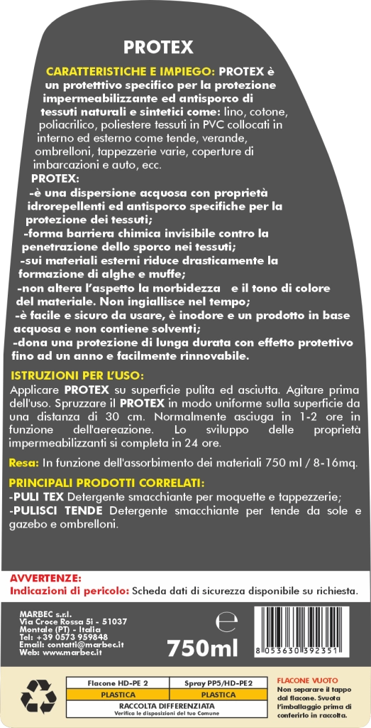 Protettivo antisporco per tessuti PROTEX 750MLx6Pz