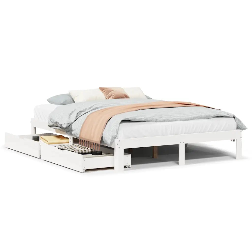 Giroletto con Cassetti-Struttura Letto con contenitore Bianco 120x190 cm Legno Massello di Pino 536395