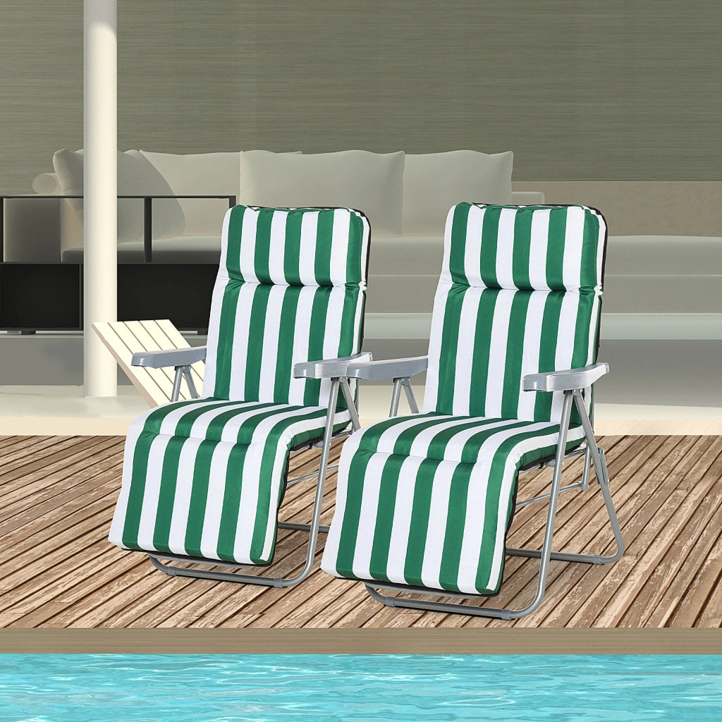 Sdraio da Giardino Pieghevole 2 Pezzi ¨C Minimal ¨C Verde e Bianco con Cuscino