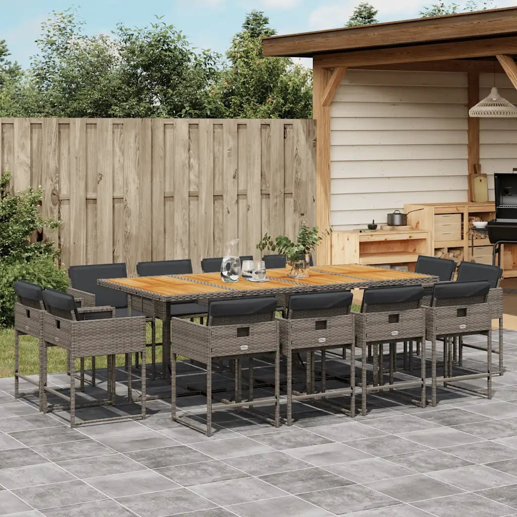 Set da Pranzo da Giardino 13pz con Cuscini Grigio in Polyrattan 3211406