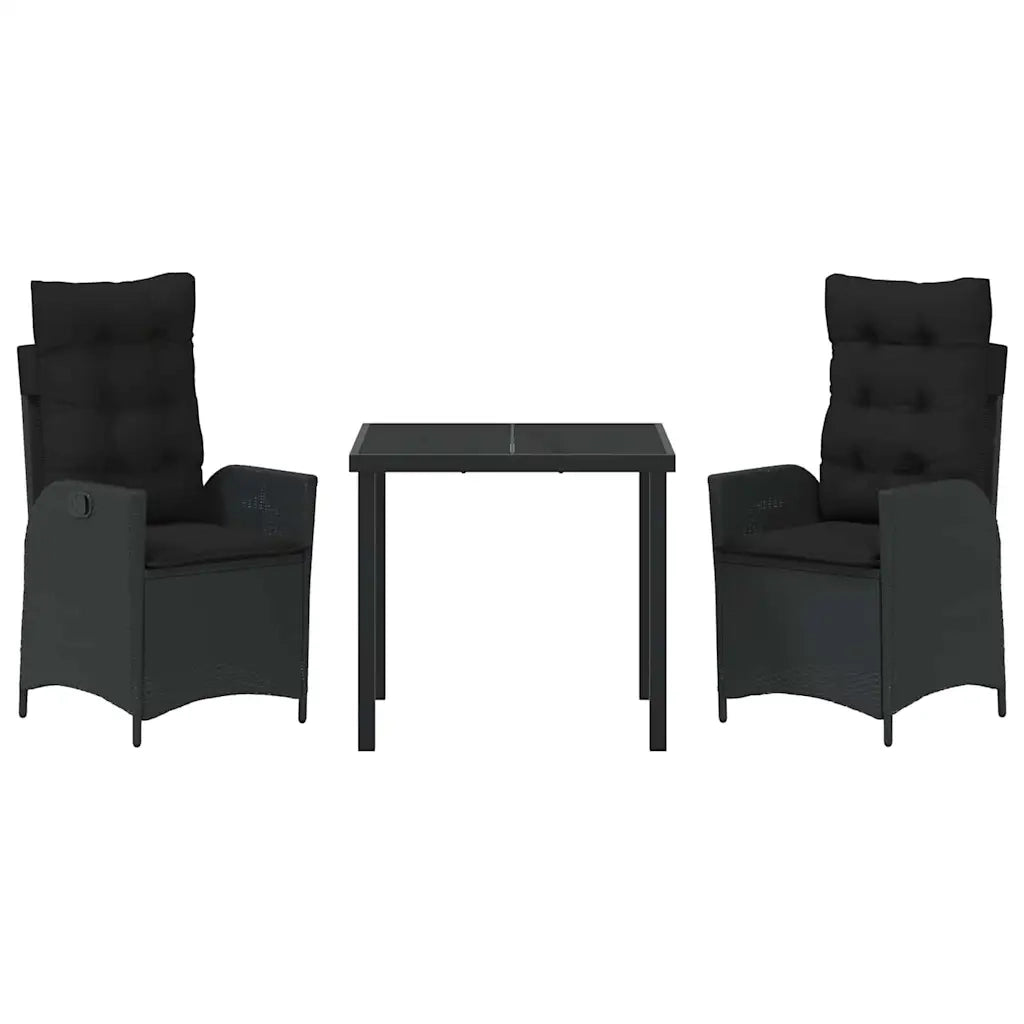 Set da Pranzo per Giardino con cuscino 3 pcs Nero polyrattan