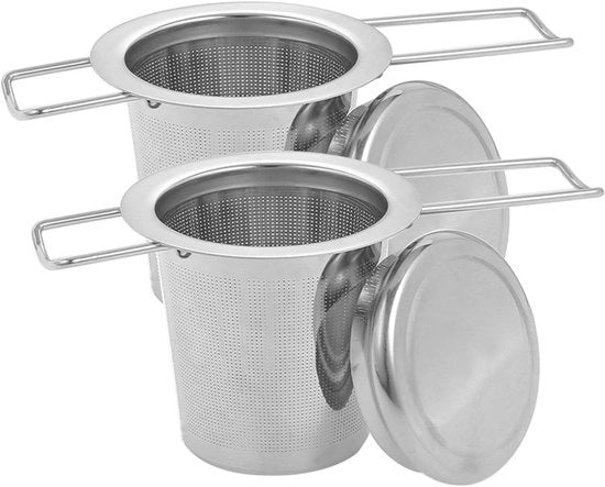 Teiera per tè - 2 pezzi - Teiera metallica in acciaio inossidabile 304 - Con coperchio e maniglia pieghevole - Teiera per tè, tazza, tazza - Per la preparazione di tè in bustina - Teiera - Teiera metallica - Accessori per il tè