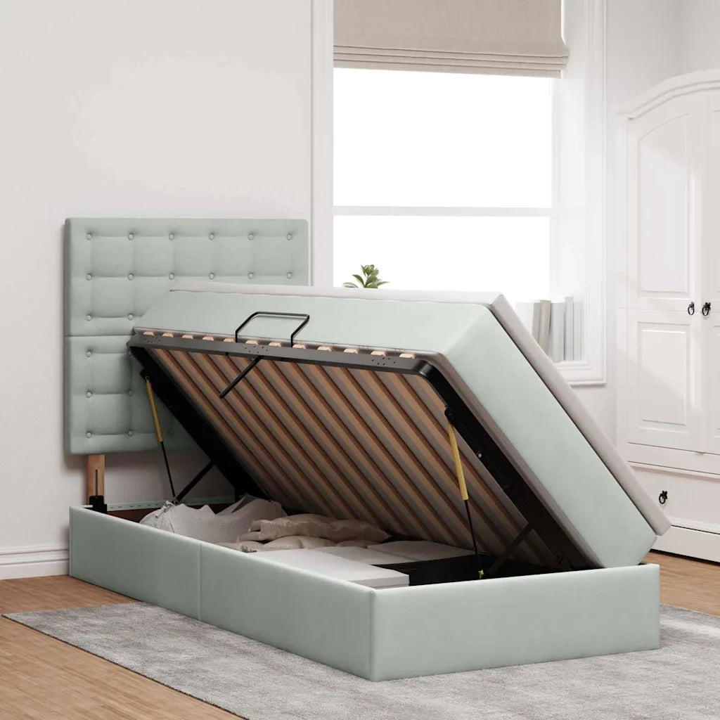 Letto con contenitore e LED Grigio chiaro 90 x 200 cm Velluto