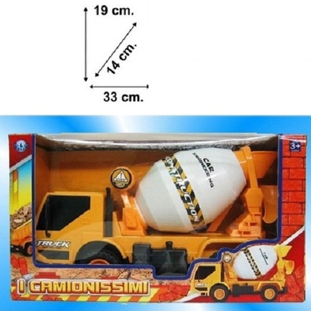 Trade Shop - Betoniera Box Camion 19x33x14 Cm Cantiere Costruzioni Ruota Gioco Bambini Bimbo -