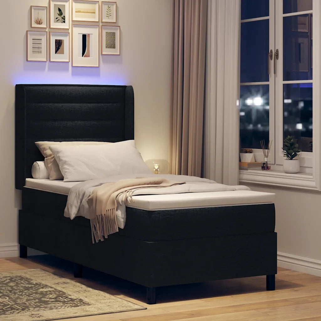 Letto a Sorgente LED con materasso Nero 90 x 190 cm Tessuto