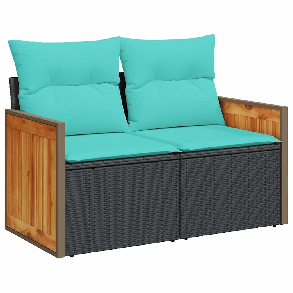 Set Divani da Giardino 5 pz con Cuscini Nero in Polyrattan 3227653