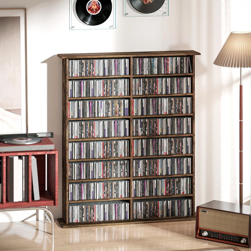 Mobile per CD e DVD con 16 cassetti e 12 ripiani regolabili ¨C zephmum ¨C marrone