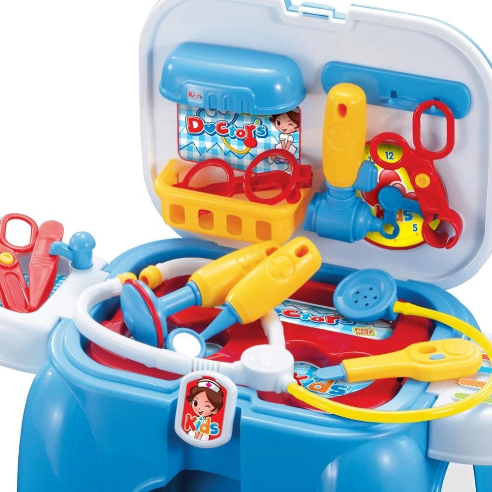 Trade Shop - Sgabello Valigetta Dottore Per Bambini Sediolina Portatile Con Accessori Medico -