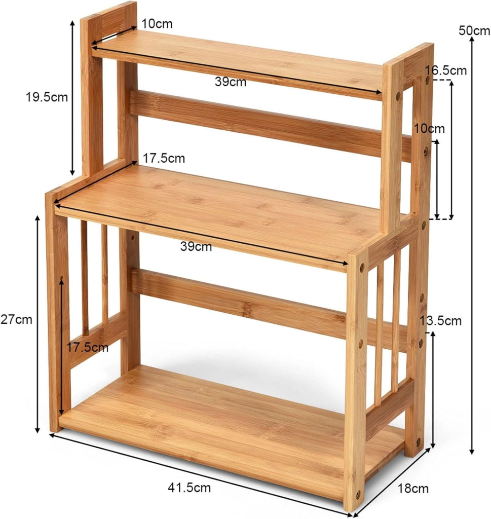 Porta Spezie a 3 Ripiani, Portaspezie Mensola per Cucina Bagno e Toletta, Organizzatore Supporto Porta Spezie in Legno bambù, Carico 20kg, 50 x 41,5 x 18 cm